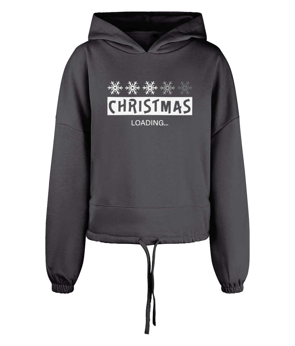 Women's Cropped Oversized Hoodie Christmas Loading White