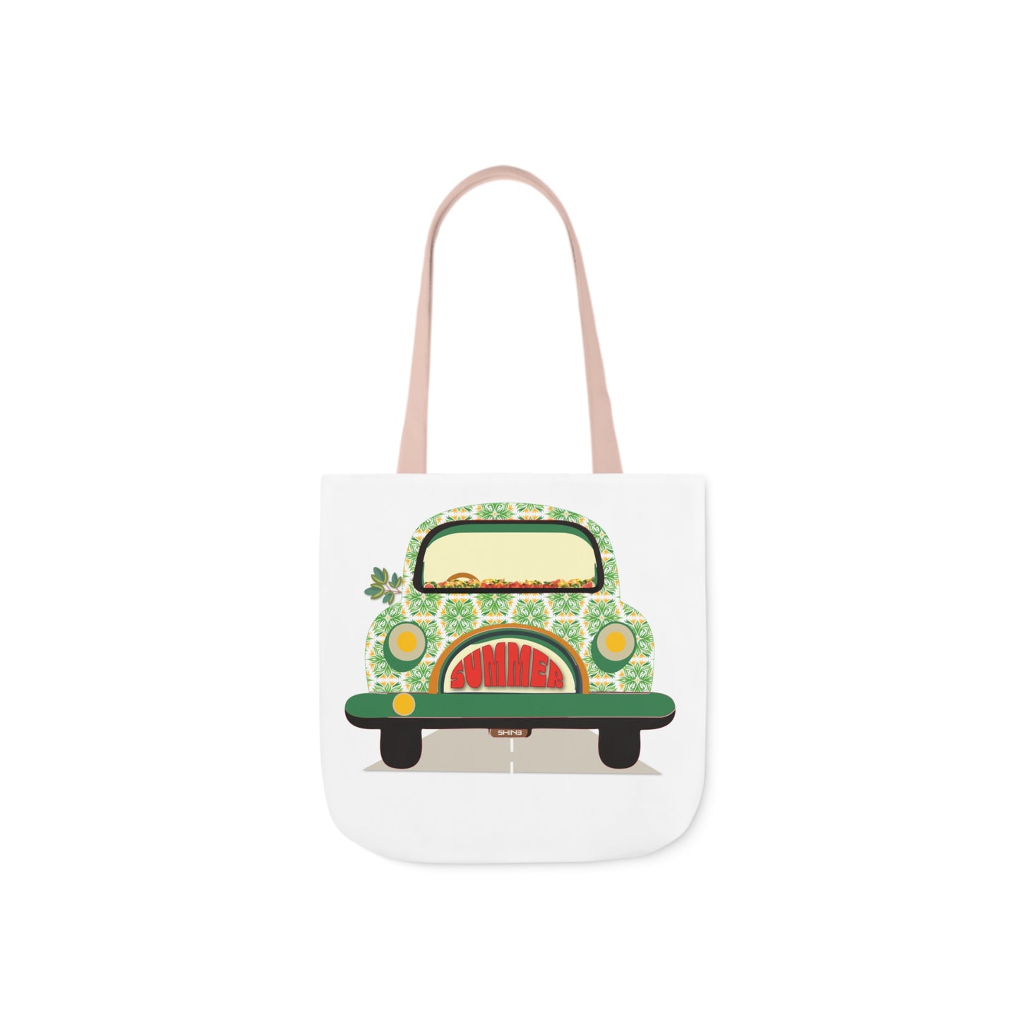 Summer Car White Canvas Tote Bag, 5-Color Straps
