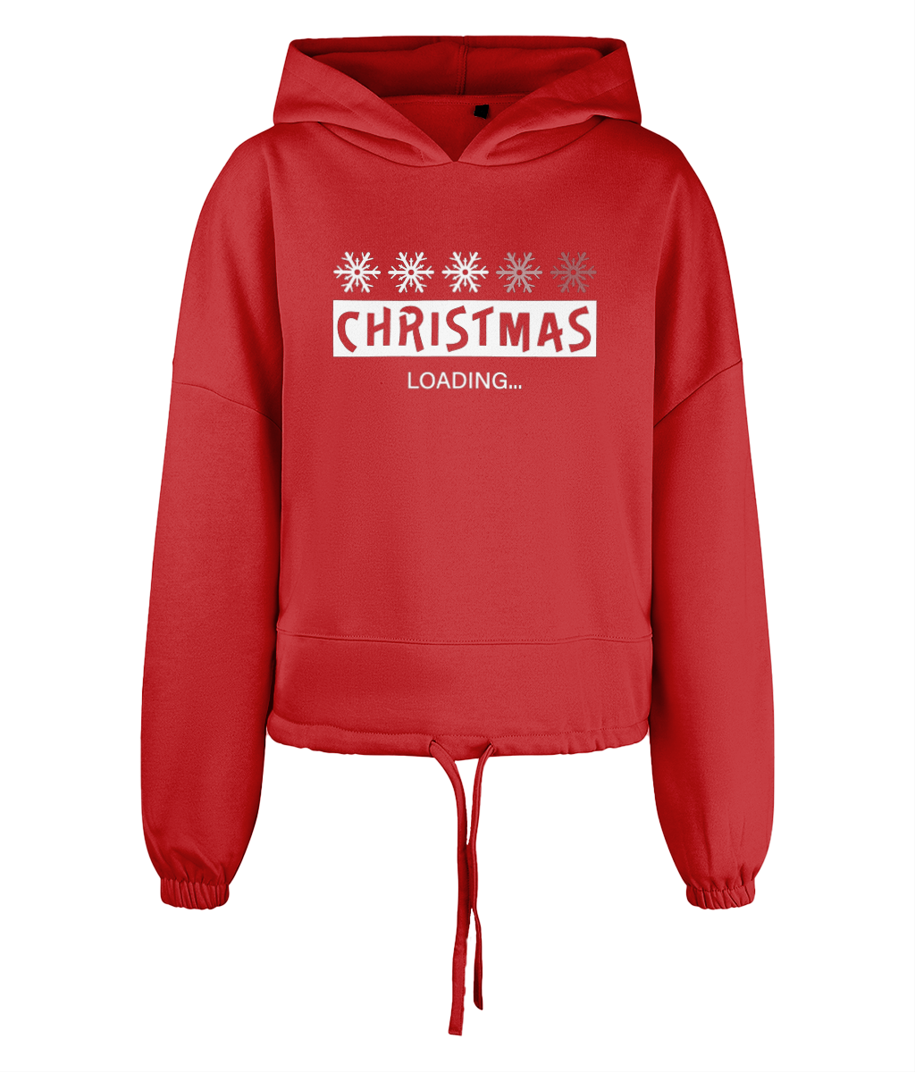 Women's Cropped Oversized Hoodie Christmas Loading White