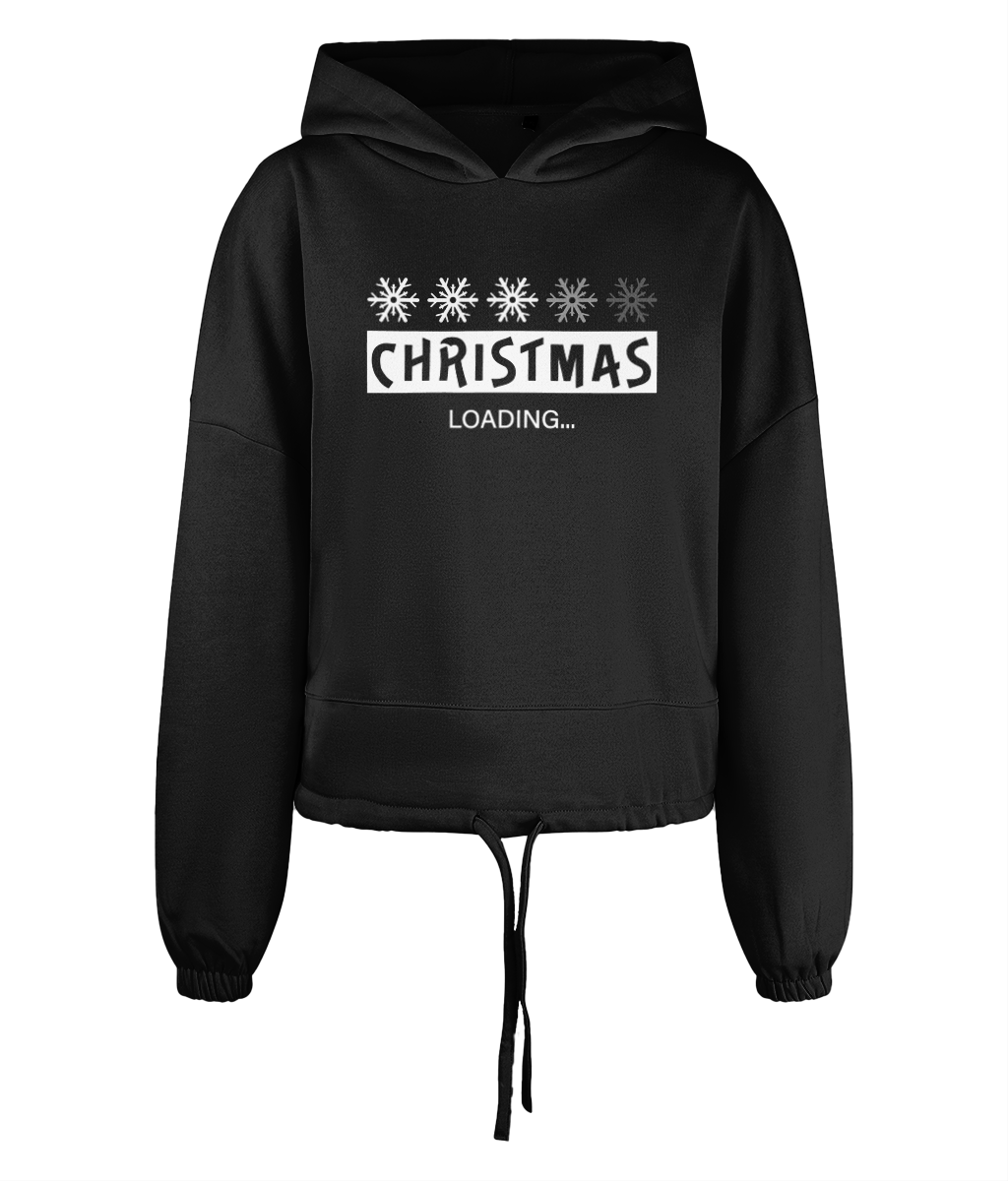 Women's Cropped Oversized Hoodie Christmas Loading White