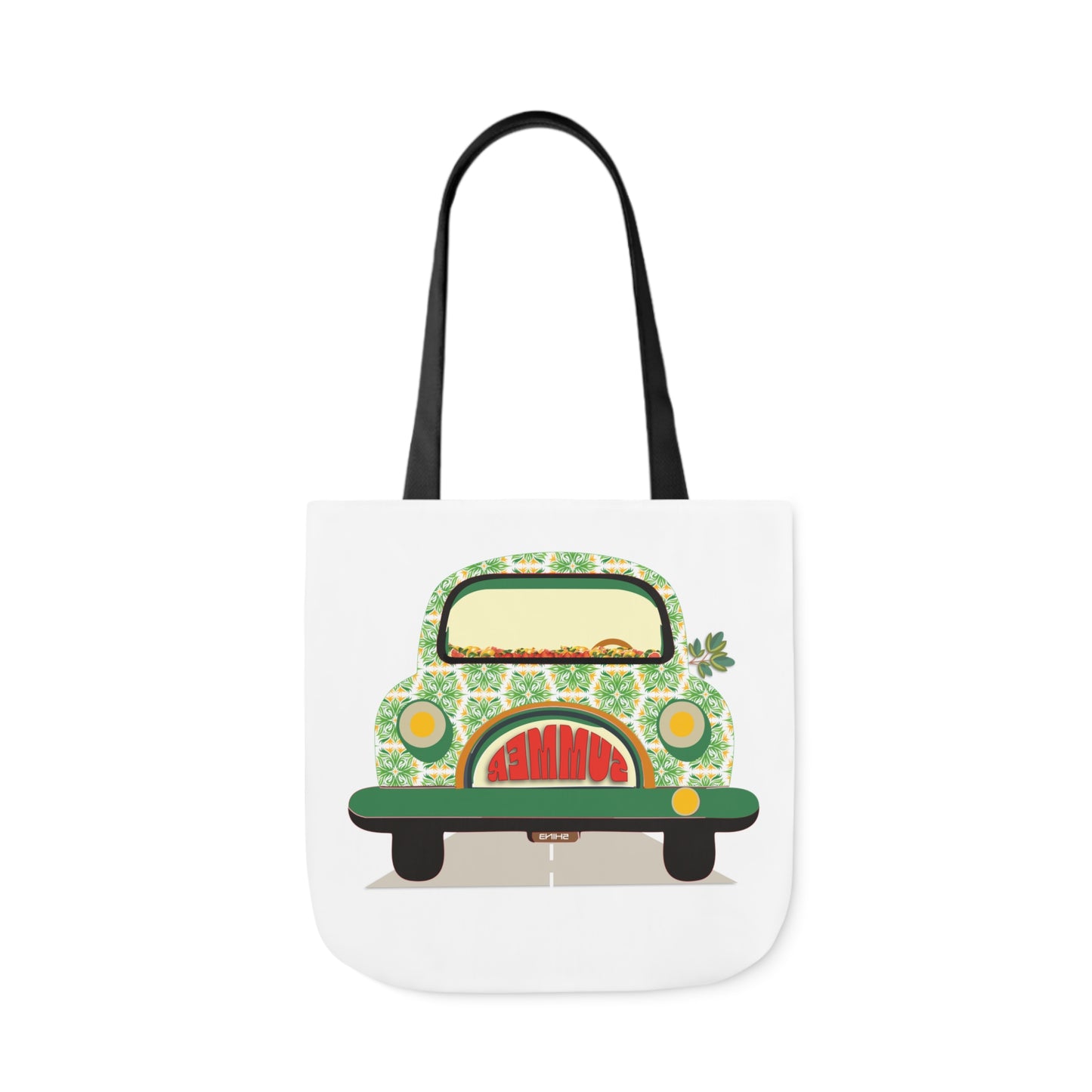 Summer Car White Canvas Tote Bag, 5-Color Straps