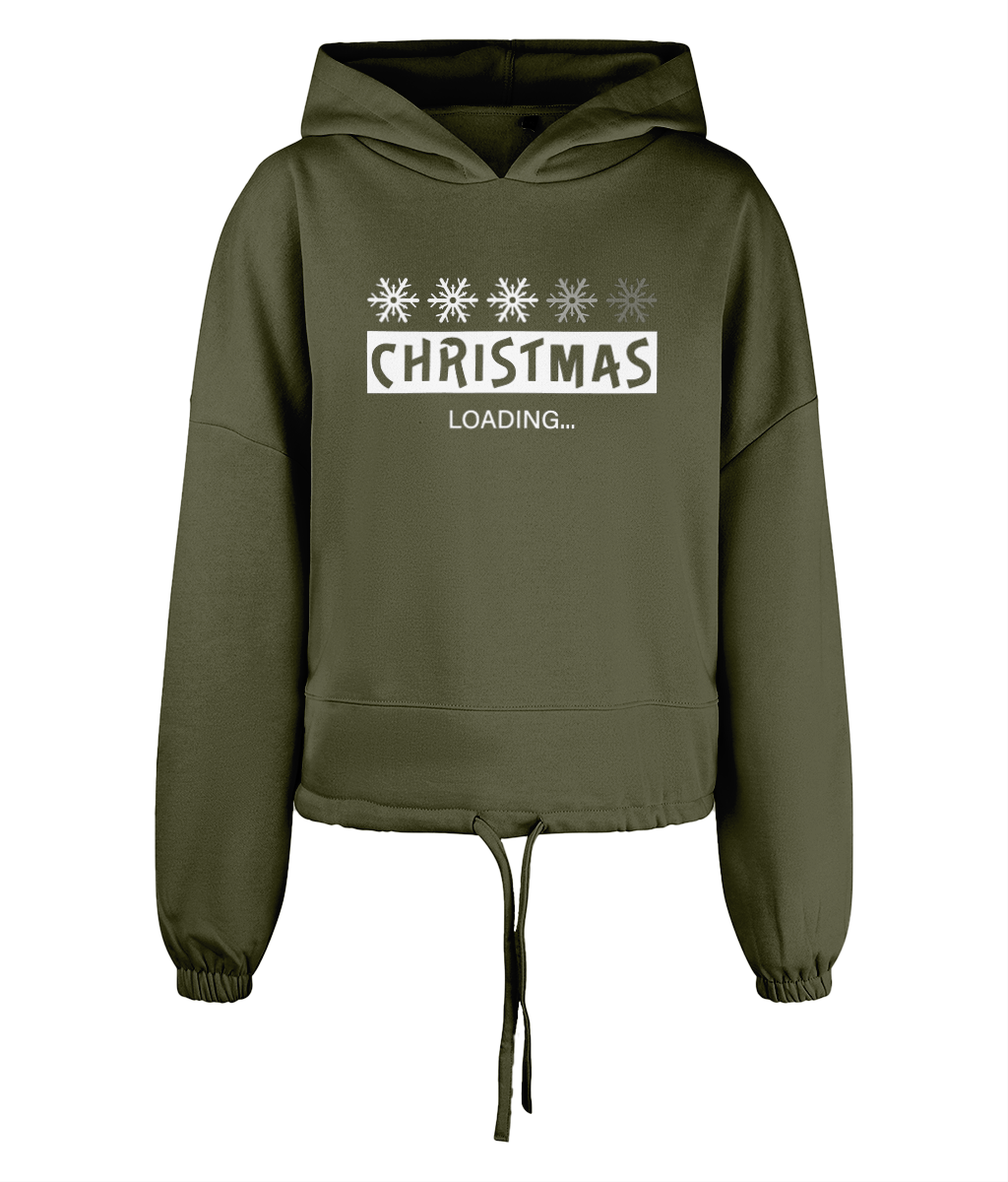 Women's Cropped Oversized Hoodie Christmas Loading White