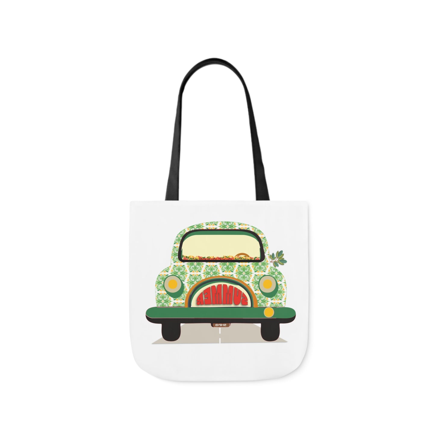 Summer Car White Canvas Tote Bag, 5-Color Straps