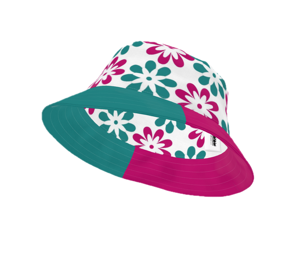 Green and Pink Flowers Breathable Waterproof Reversible Bucket Hat