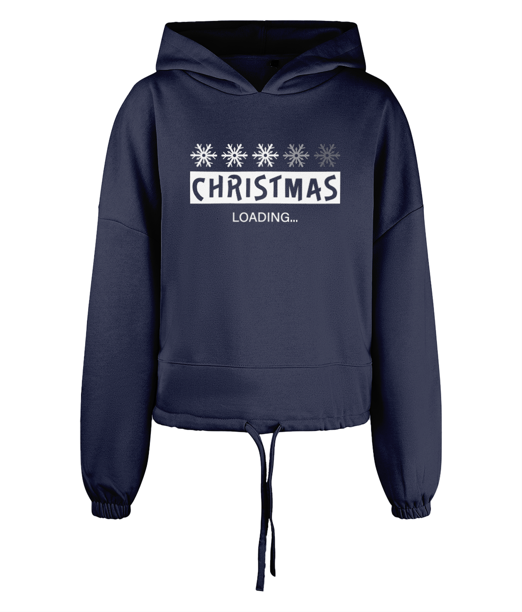 Women's Cropped Oversized Hoodie Christmas Loading White