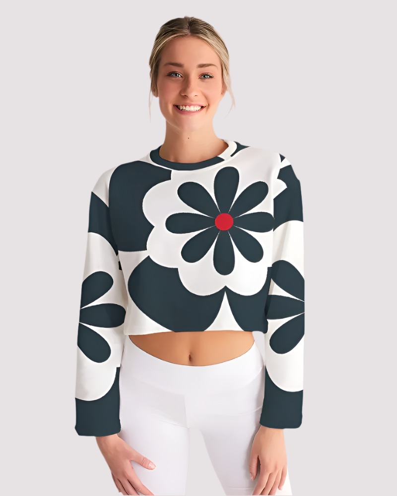 Monochrome Flower Women's All-Over Print Cropped Sweatshirt