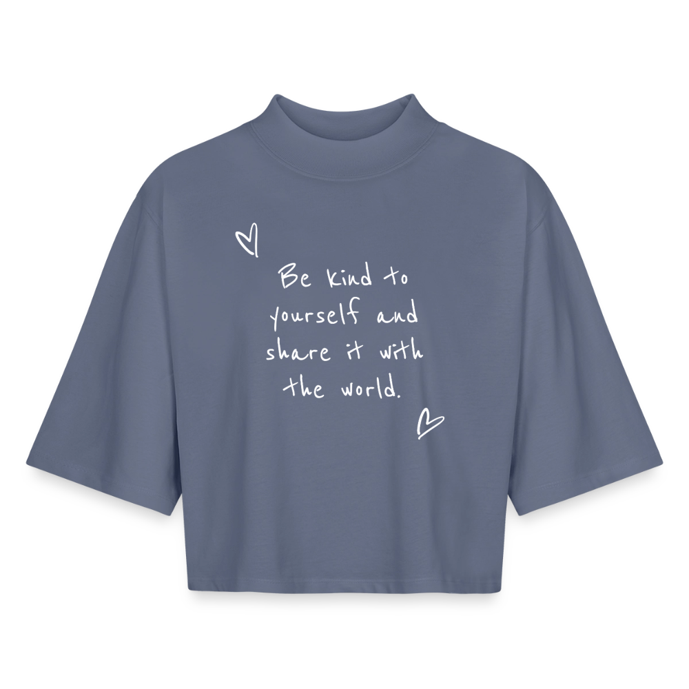 Be Kind Boxy Women's Recycled 1/2 Sleeved T-Shirt - blue grey 