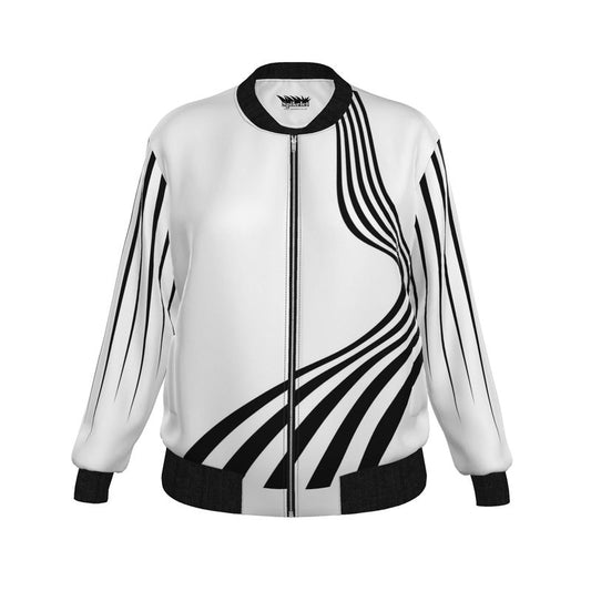 Black and White Spikelet Ladies Bomber Jacket