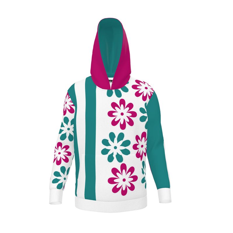 Pink Green Assymetric Flowers Women's All-Over Print Hoodie