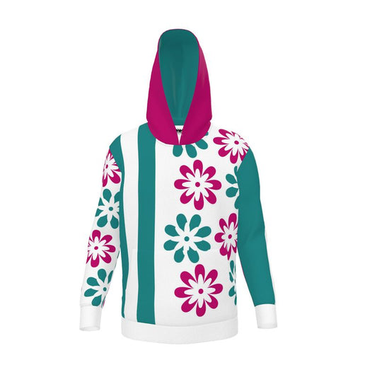 Pink Green Assymetric Flowers Women's All-Over Print Hoodie