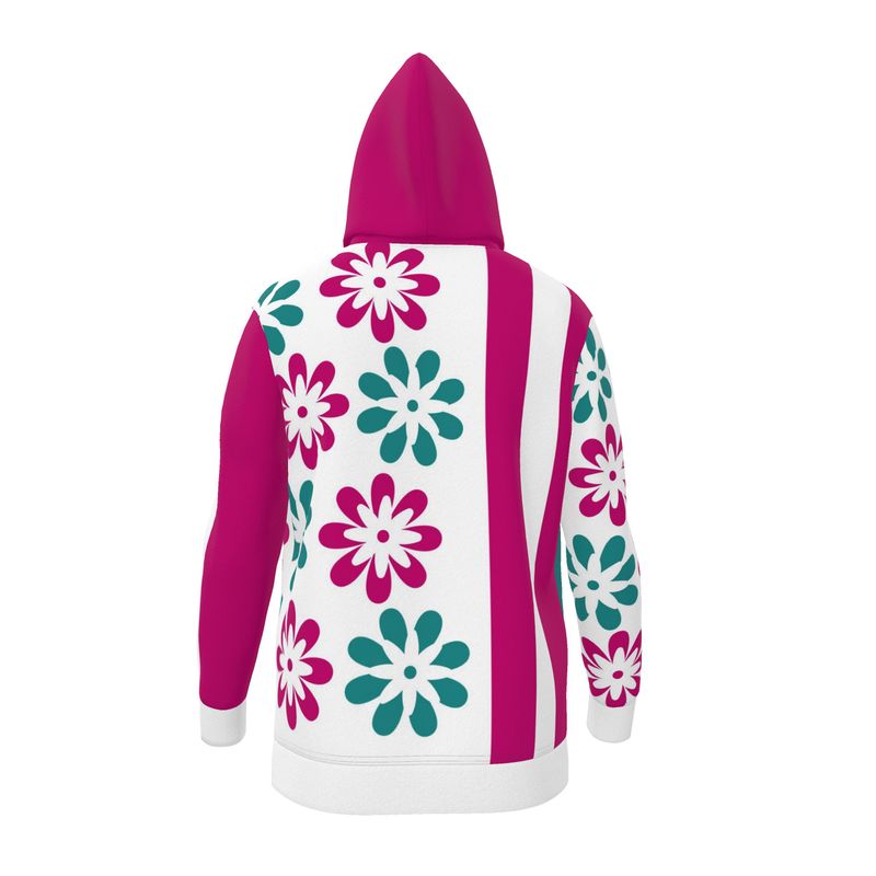 Pink Green Assymetric Flowers Women's All-Over Print Hoodie