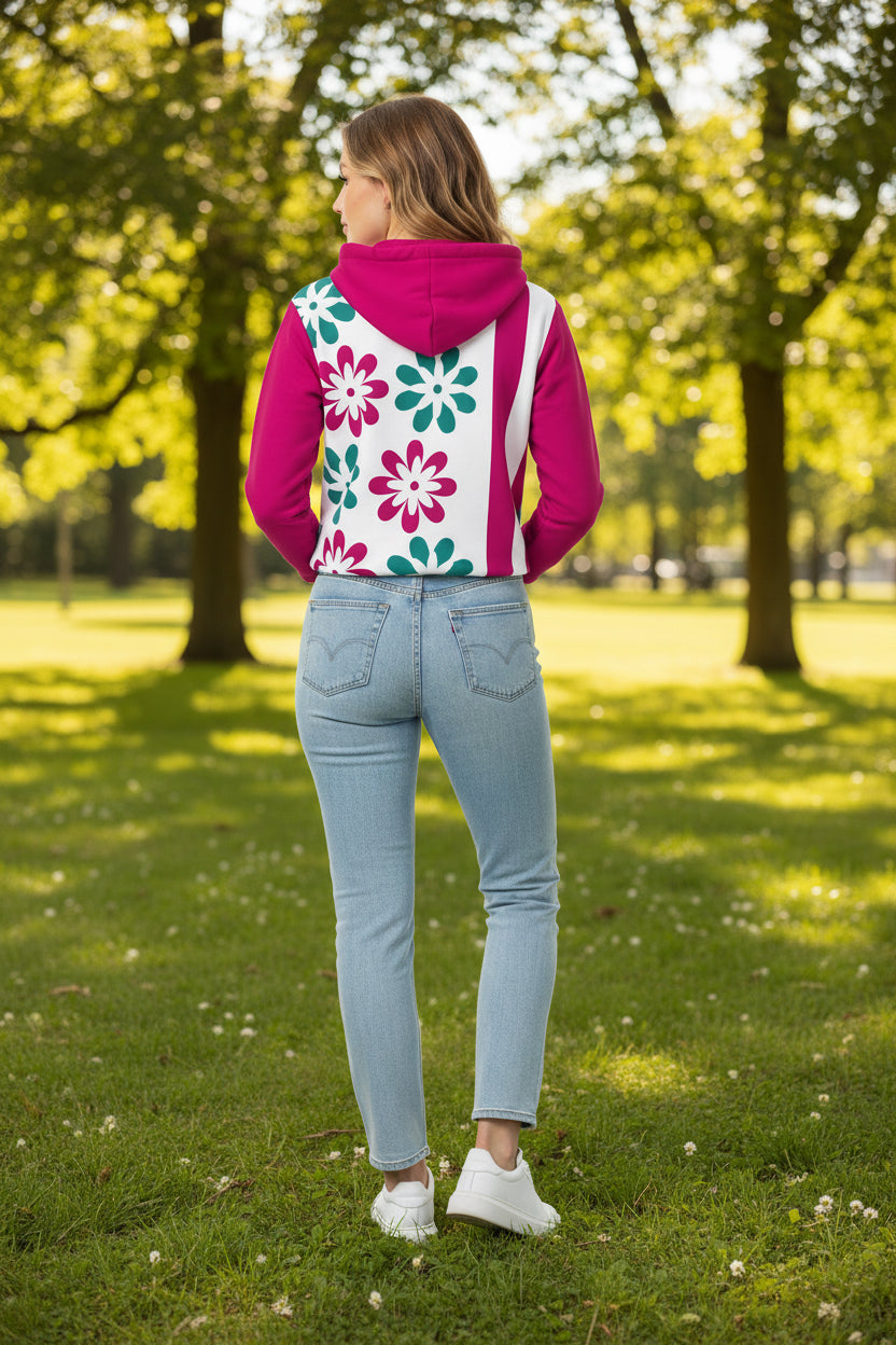 Hoodie with floral pattern on a white background