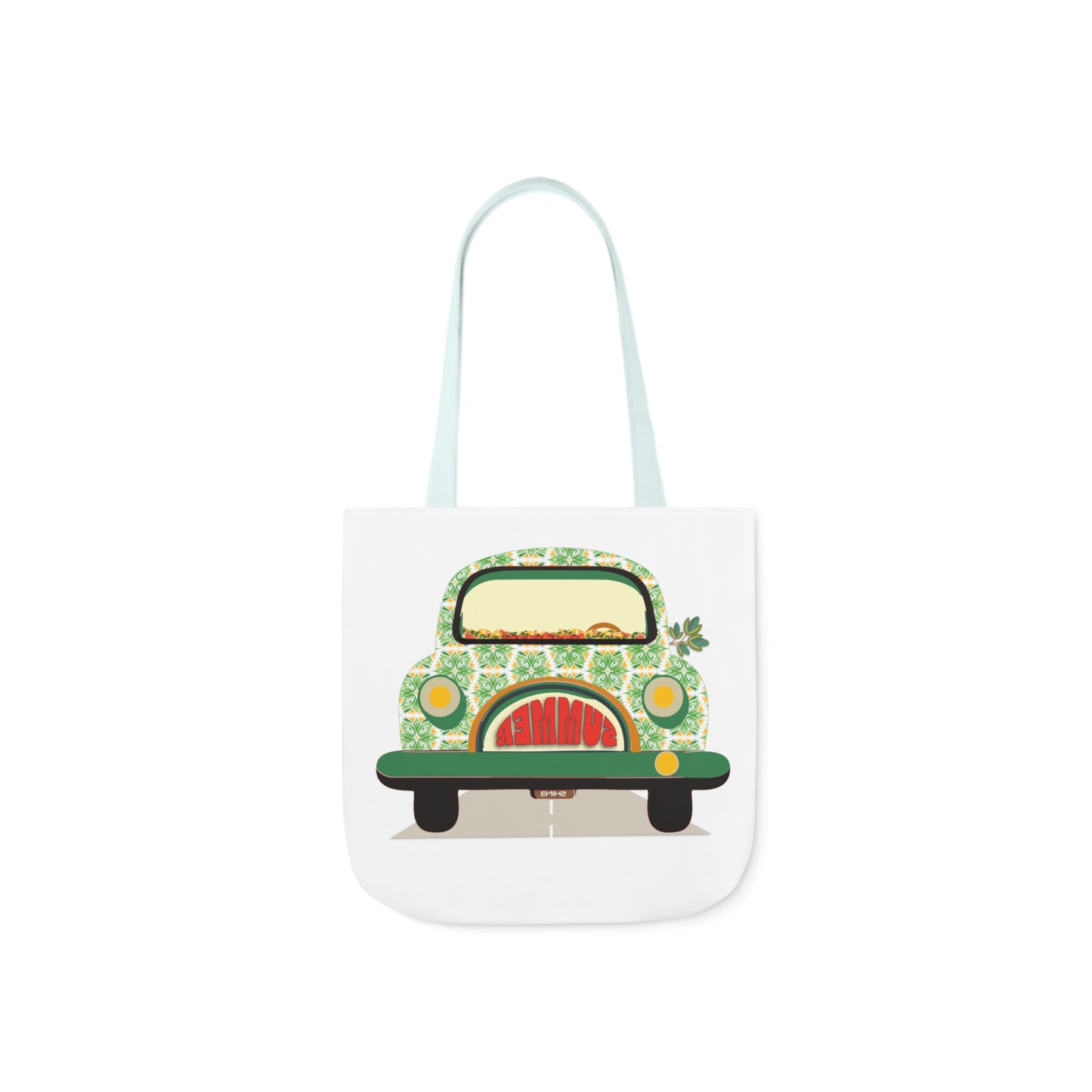 Summer Car White Canvas Tote Bag, 5-Color Straps