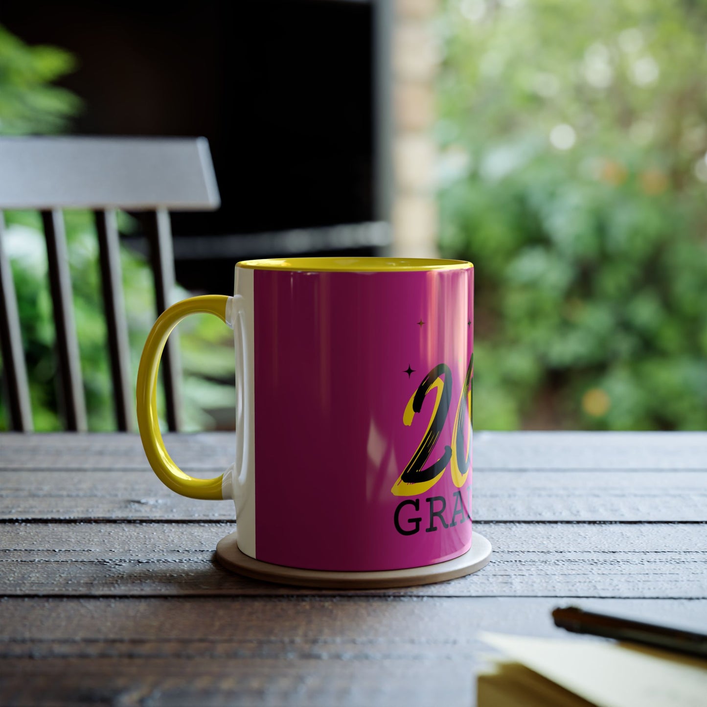 Pink Graduate 2025 Two-Tone Coffee Mugs, 11oz