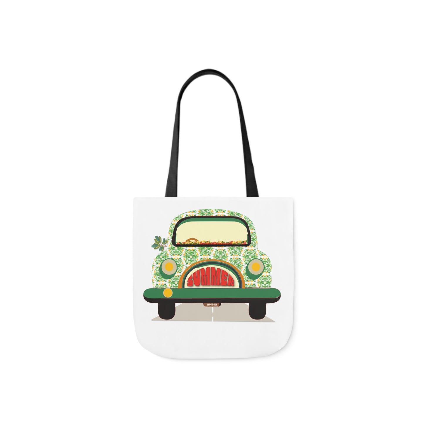 Summer Car White Canvas Tote Bag, 5-Color Straps