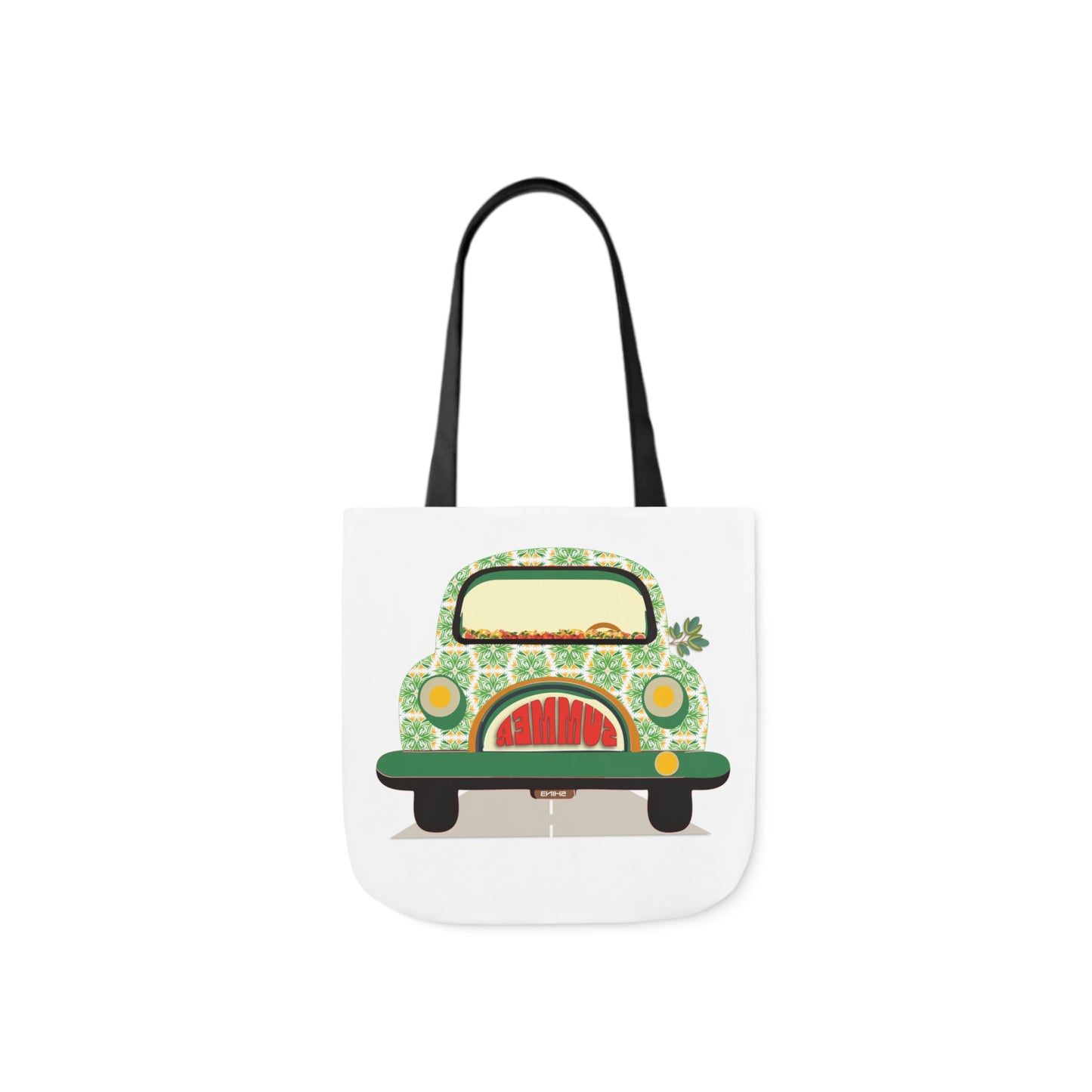 Summer Car White Canvas Tote Bag, 5-Color Straps