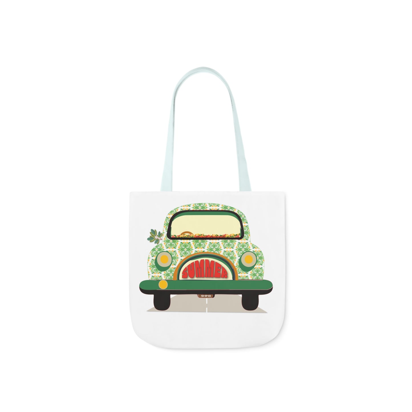 Summer Car White Canvas Tote Bag, 5-Color Straps