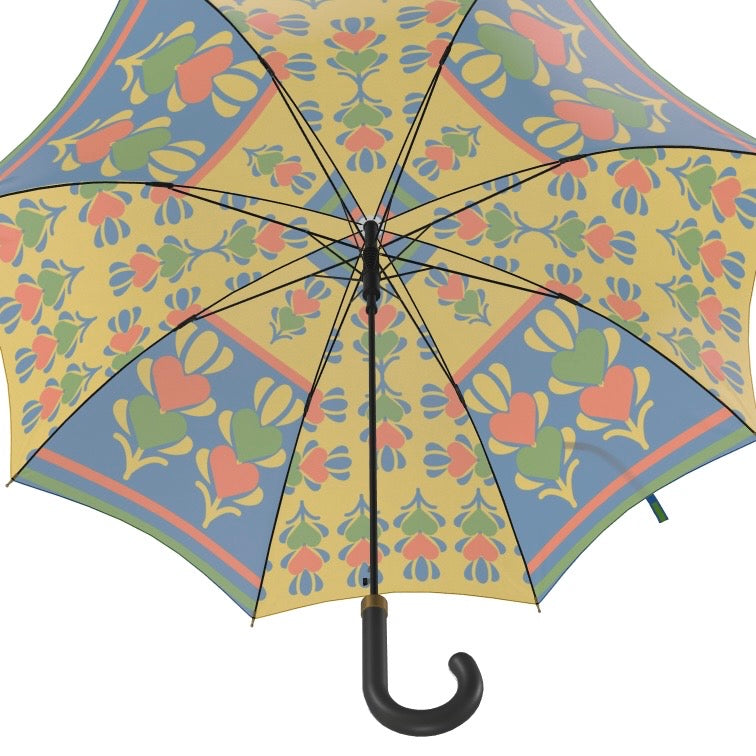 Yellow Panelled Hearts Umbrella