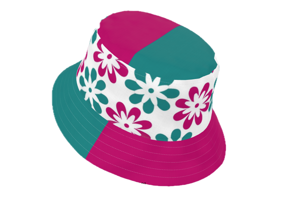 Green and Pink Flowers Breathable Waterproof Reversible Bucket Hat