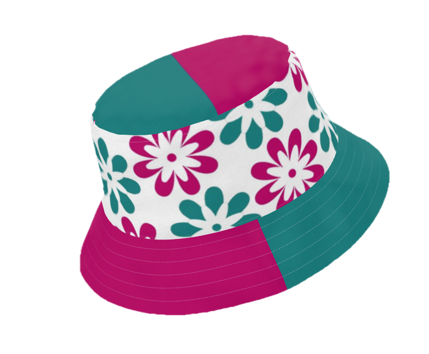 Green and Pink Flowers Breathable Waterproof Reversible Bucket Hat
