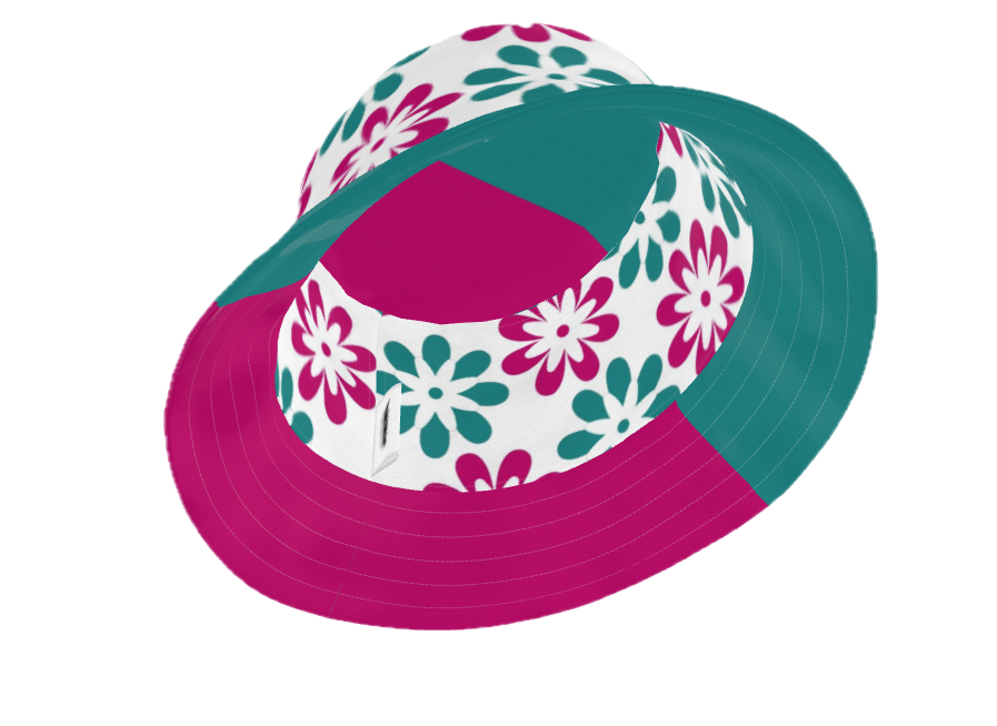 Green and Pink Flowers Breathable Waterproof Reversible Bucket Hat