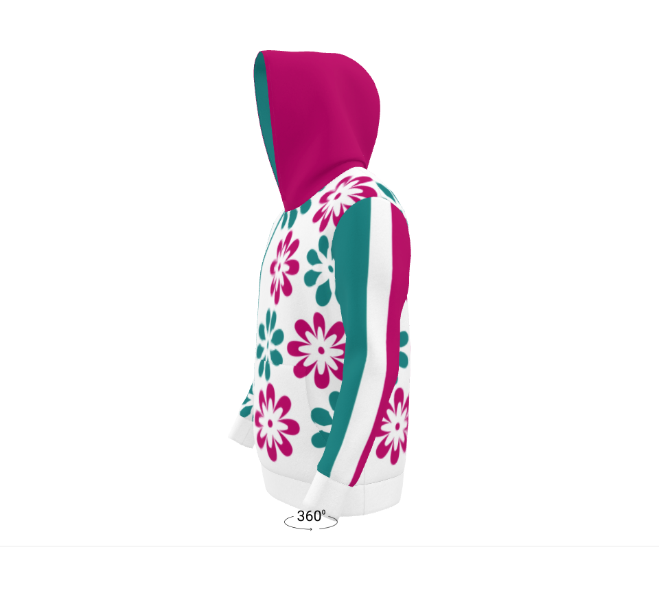 Pink Green Assymetric Flowers Women's All-Over Print Hoodie