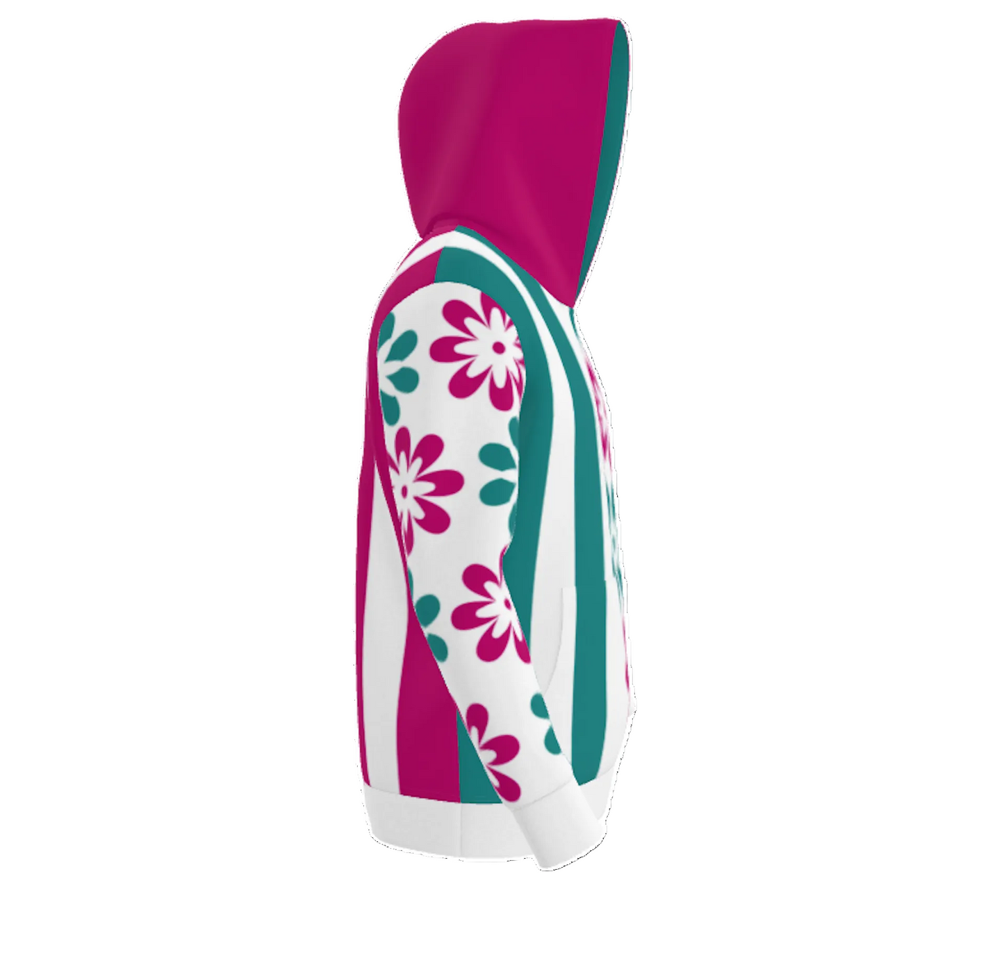 Pink Green Assymetric Flowers Women's All-Over Print Hoodie