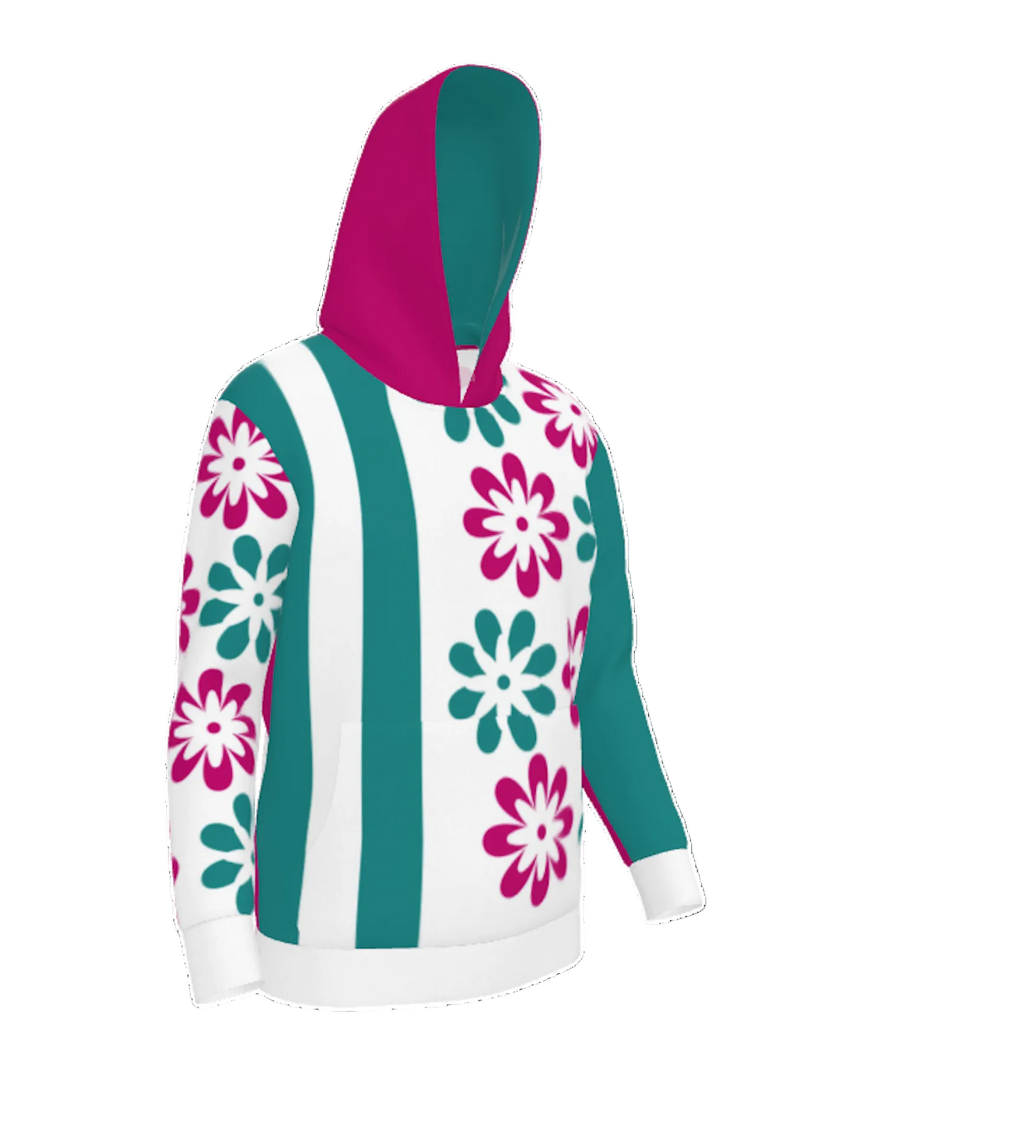 Pink Green Assymetric Flowers Women's All-Over Print Hoodie