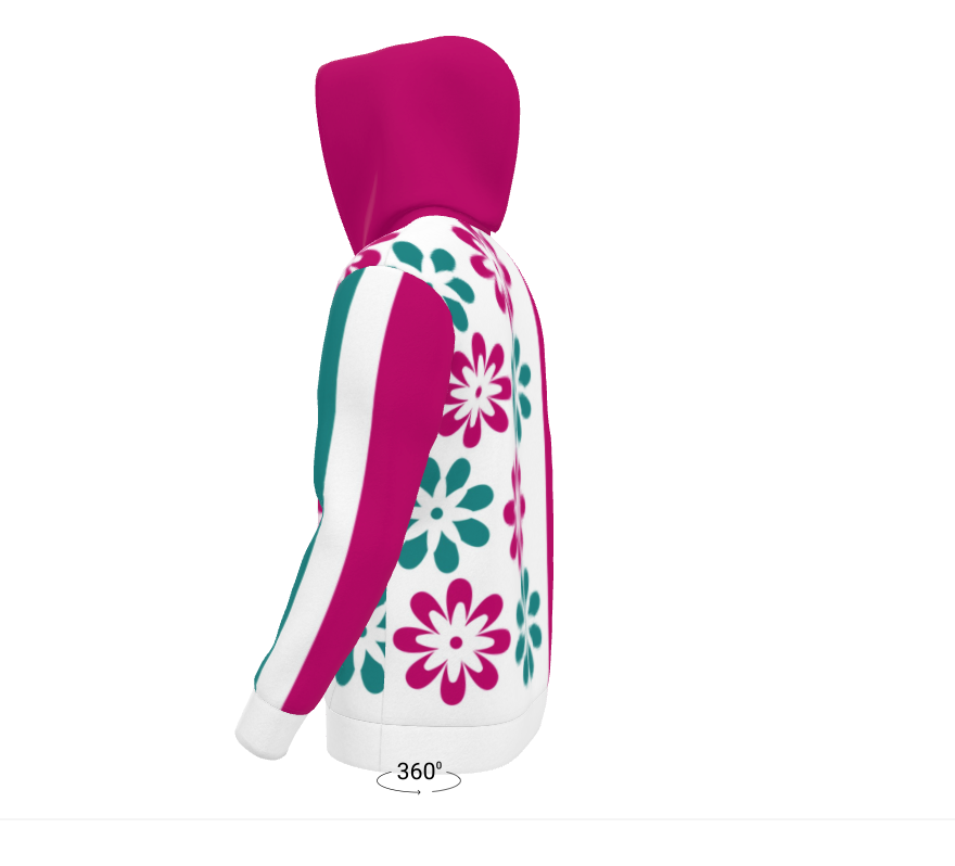 Pink Green Assymetric Flowers Women's All-Over Print Hoodie
