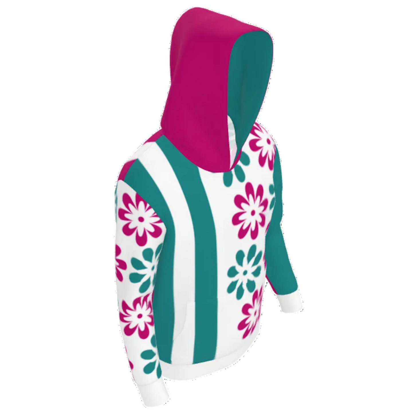 Pink Green Assymetric Flowers Women's All-Over Print Hoodie