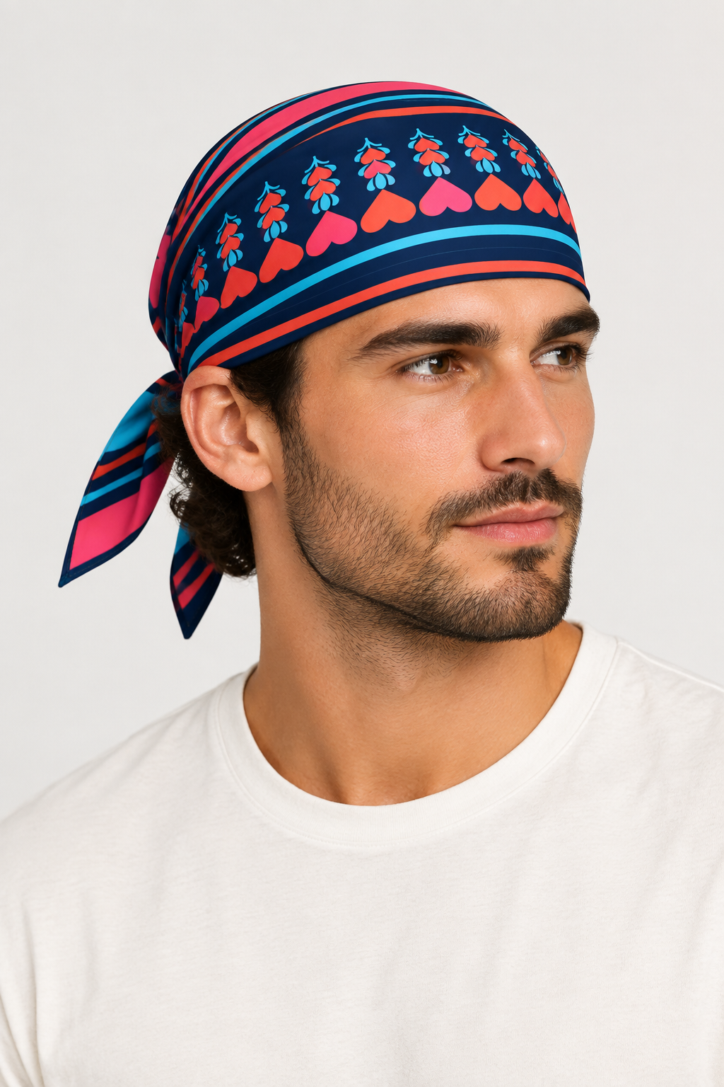 Man wearing bandana on his head
