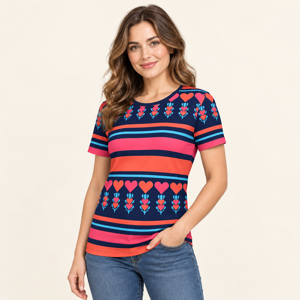 Studio image of the Growing Hearts Stripy T-shirt